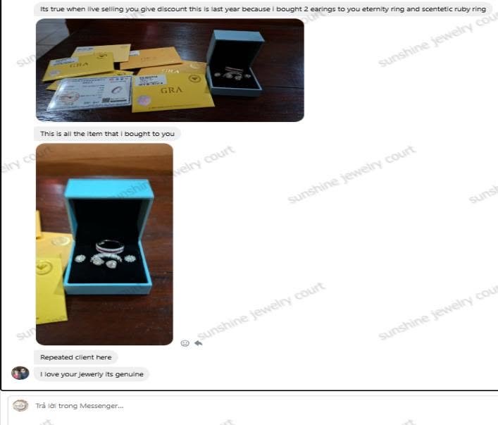 Real customer jewelry case from Sunshine Jewelry Facebook page 2