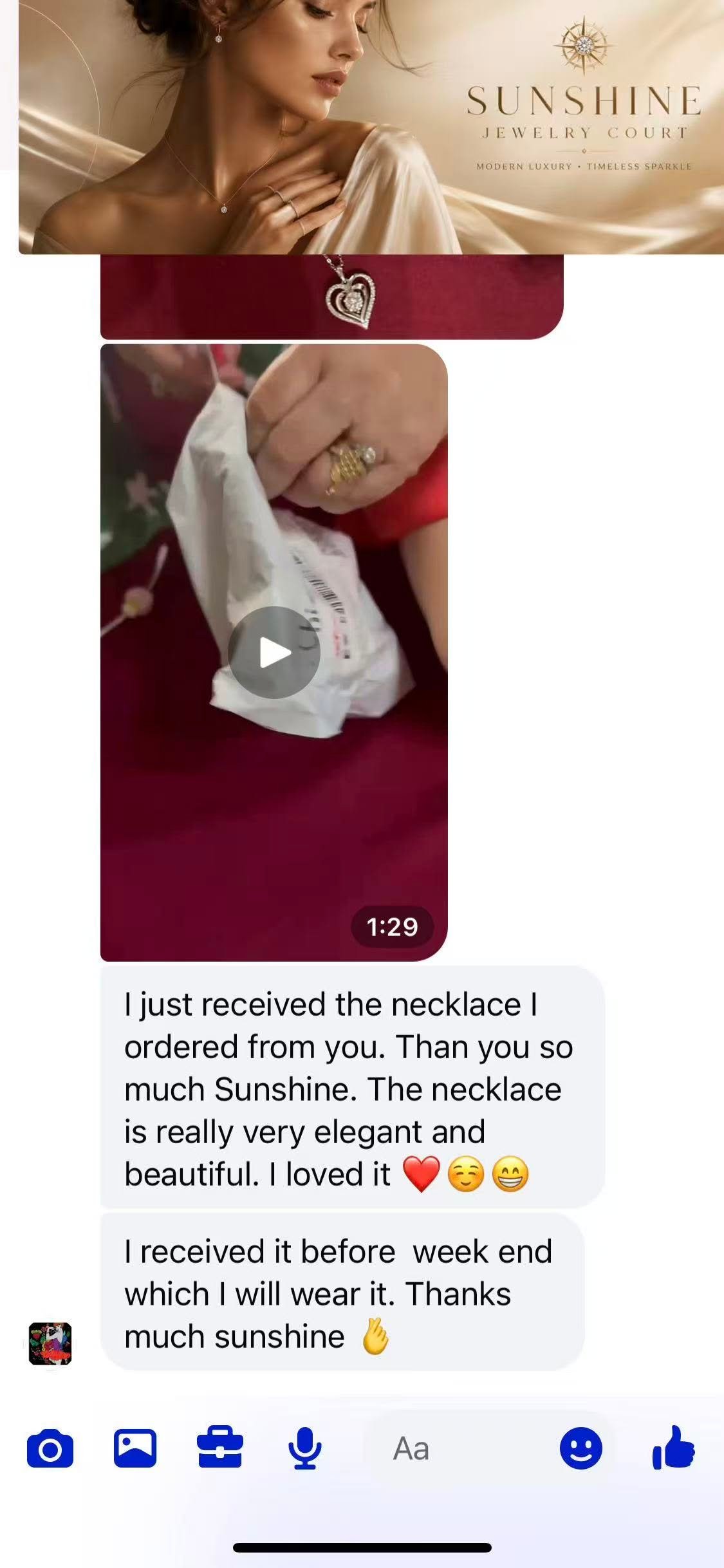 Real customer jewelry case from Sunshine Jewelry Facebook page 19