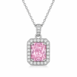 Blush Rose Oval-Cut Halo Pendant Necklace - CP077