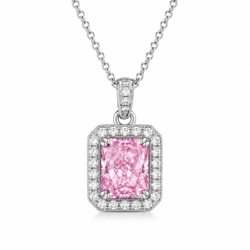 Blush Rose Oval-Cut Halo Pendant Necklace – CP077