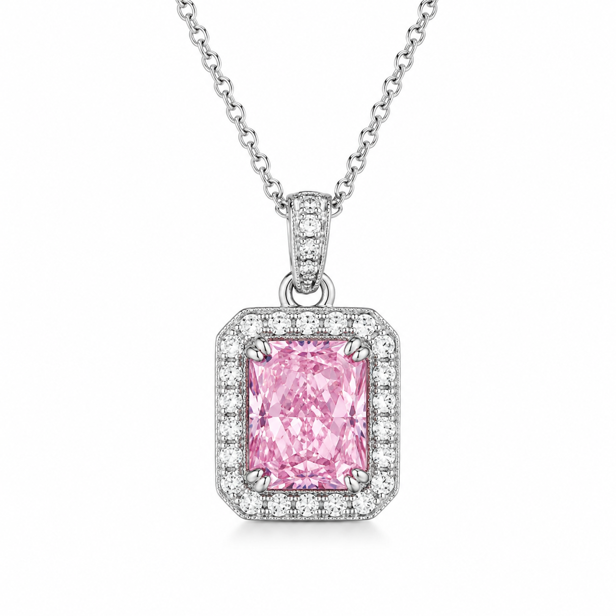 CP077 Blush Rose Oval-Cut Halo Pendant Necklace - CP077 - Image 1