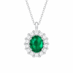 Emerald Deco Geometric Halo Pendant Necklace - CP091