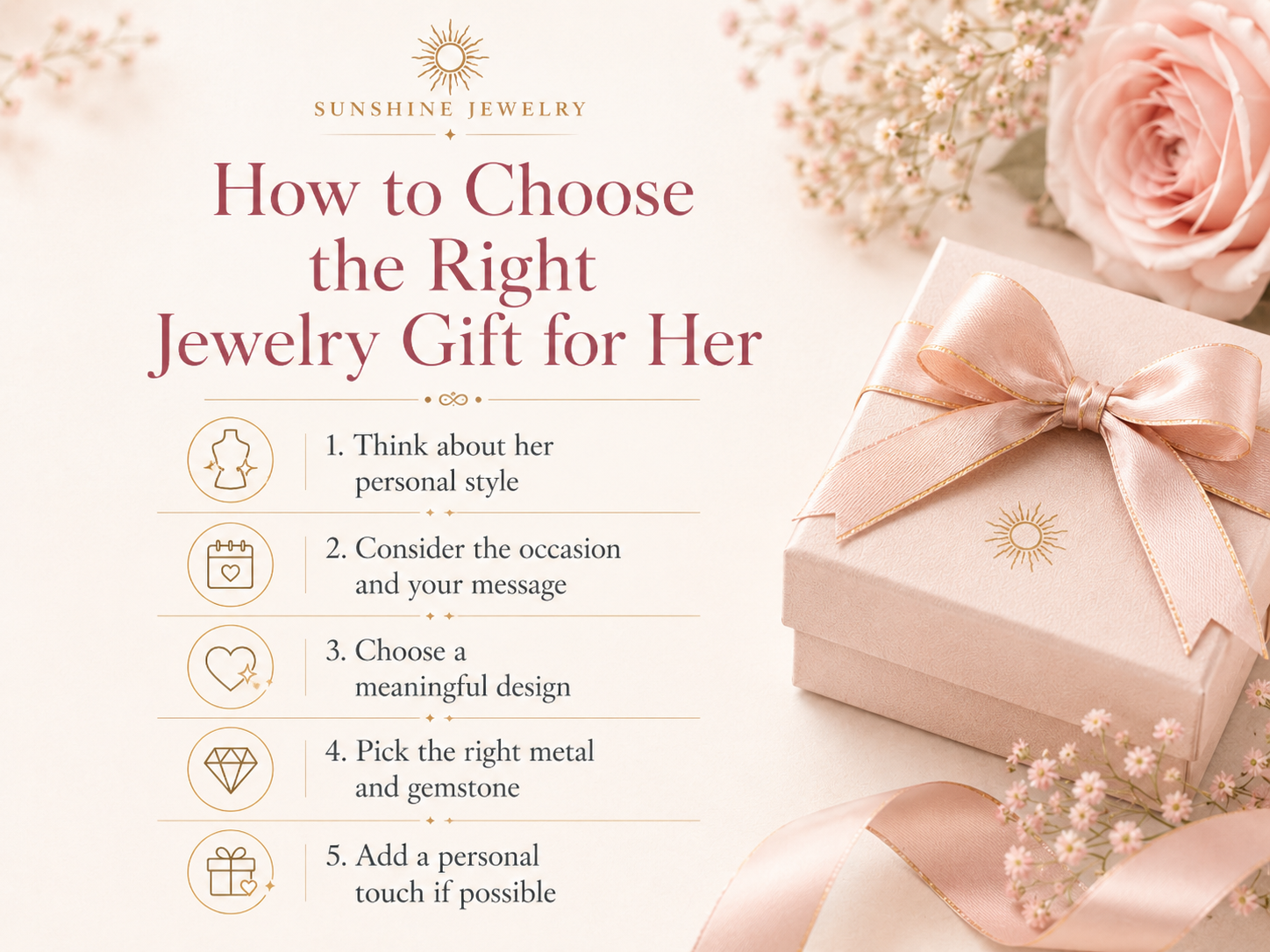 Five steps explaining how to choose the right jewelry gift for her
