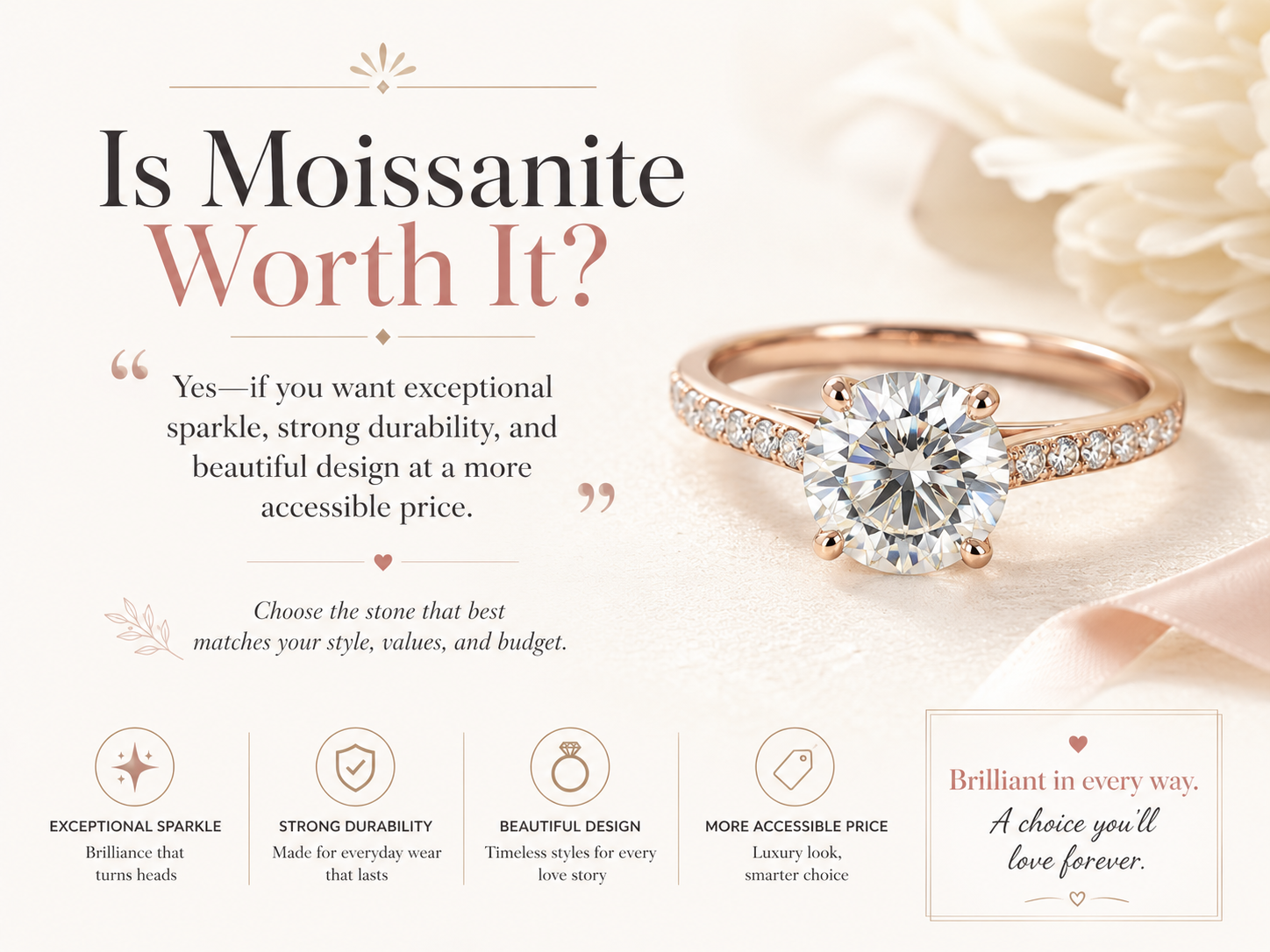 Is moissanite worth it guide featuring a round moissanite engagement ring