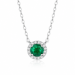 Emerald Glow Round Moissanite Halo Pendant Necklace