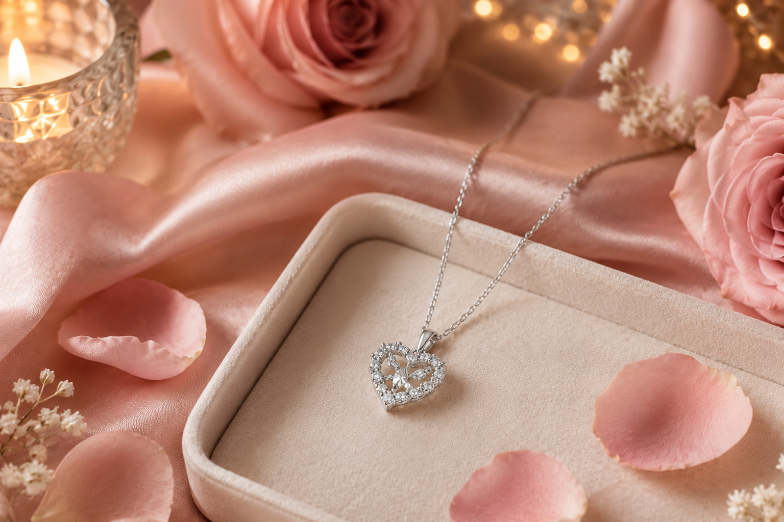 Heart pendant necklace as romantic jewelry for her
