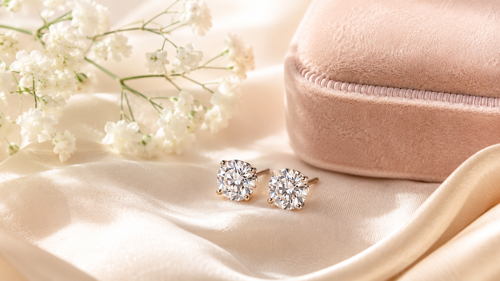 Classic moissanite stud earrings on soft satin for everyday wear
