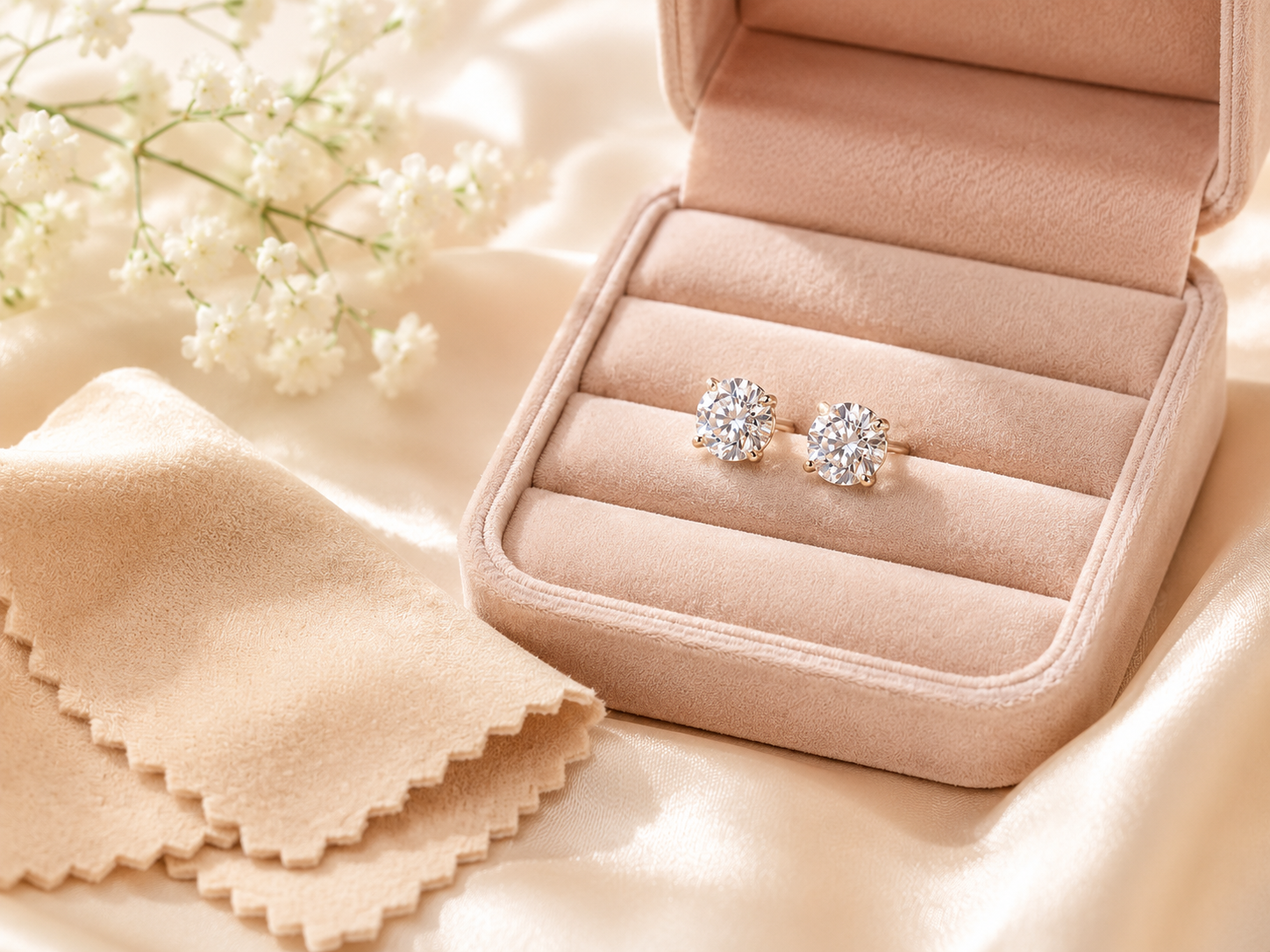 Woman wearing moissanite stud earrings for work coffee and everyday lifestyle