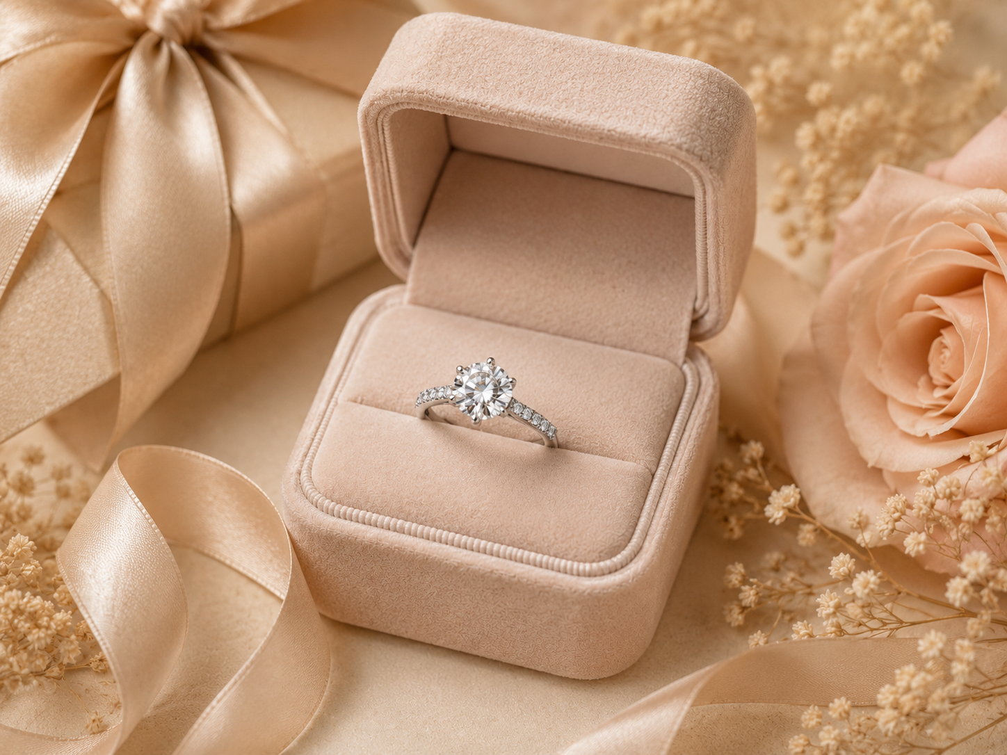 Romantic custom moissanite ring gift presentation