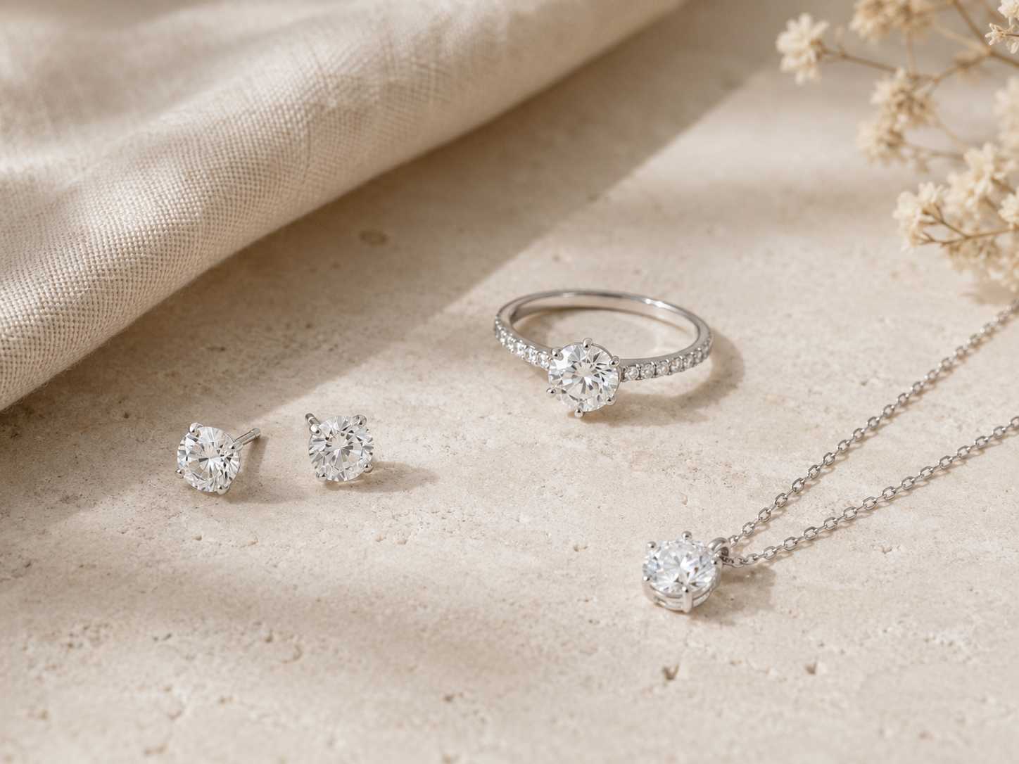 Moissanite ring earrings and pendant necklace for everyday styling
