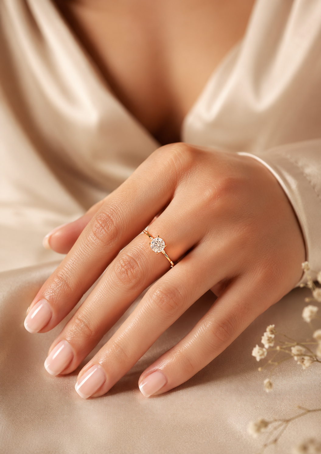 Elegant moissanite ring worn as a romantic gift for a girlfriend