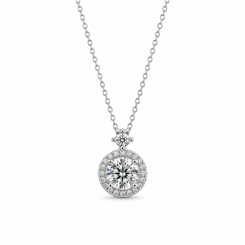 Floating Halo Moissanite Pendant Necklace