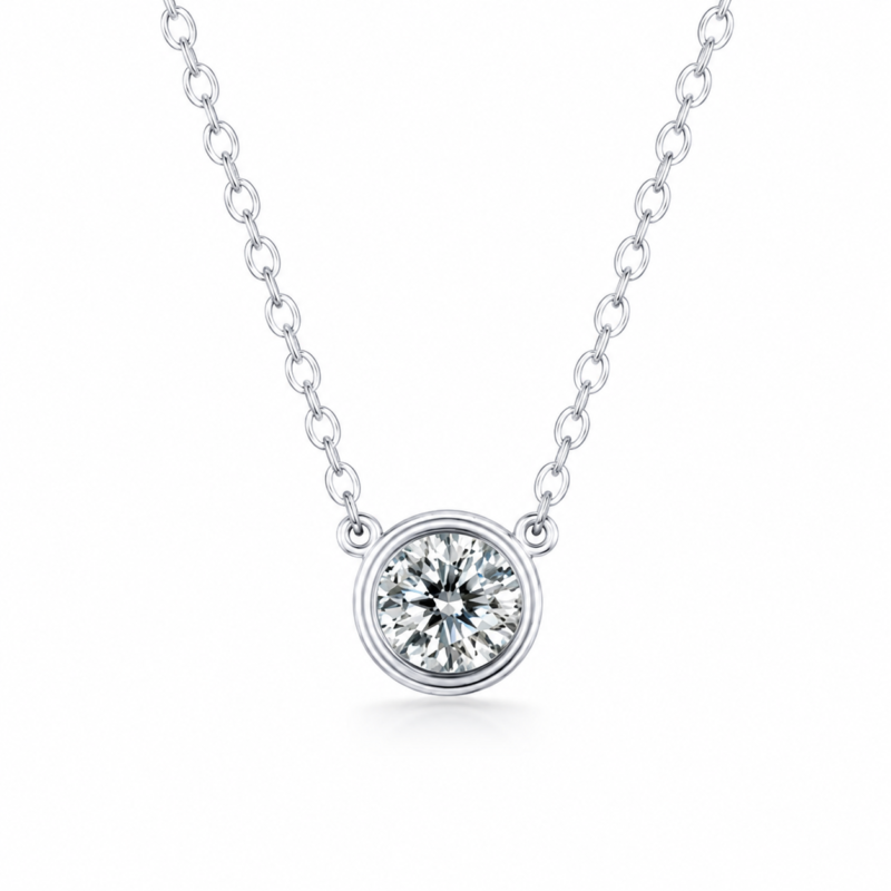Bezel-Set Solitaire Moissanite Pendant Necklace