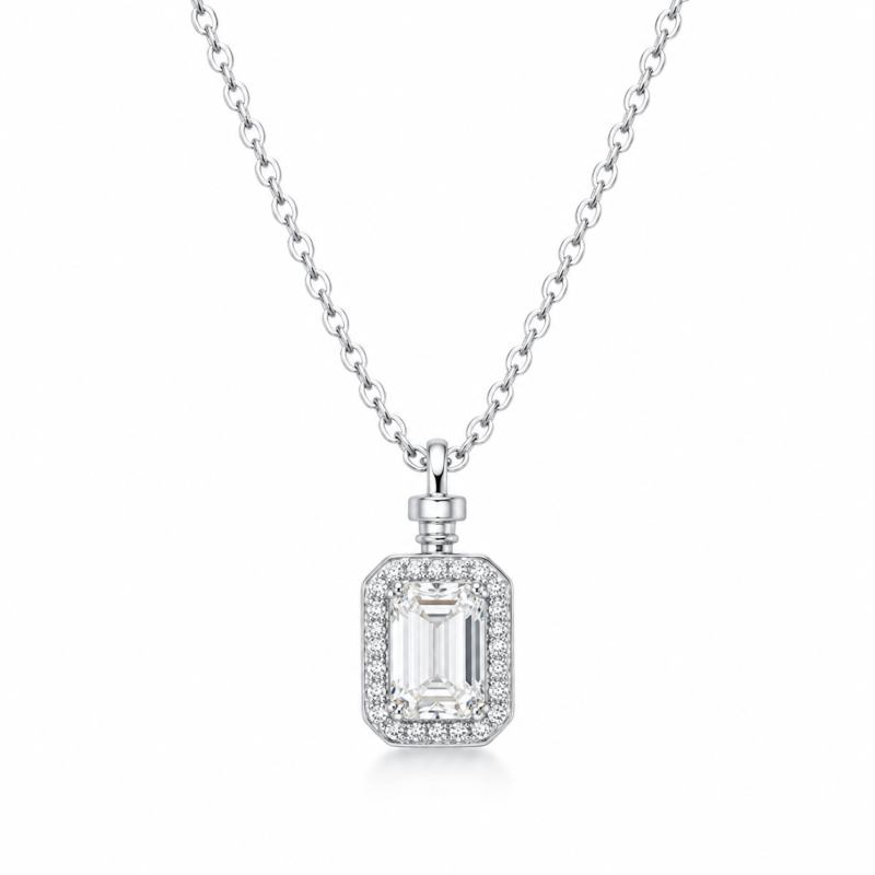 Emerald-Cut Perfume Bottle Moissanite Pendant Necklace