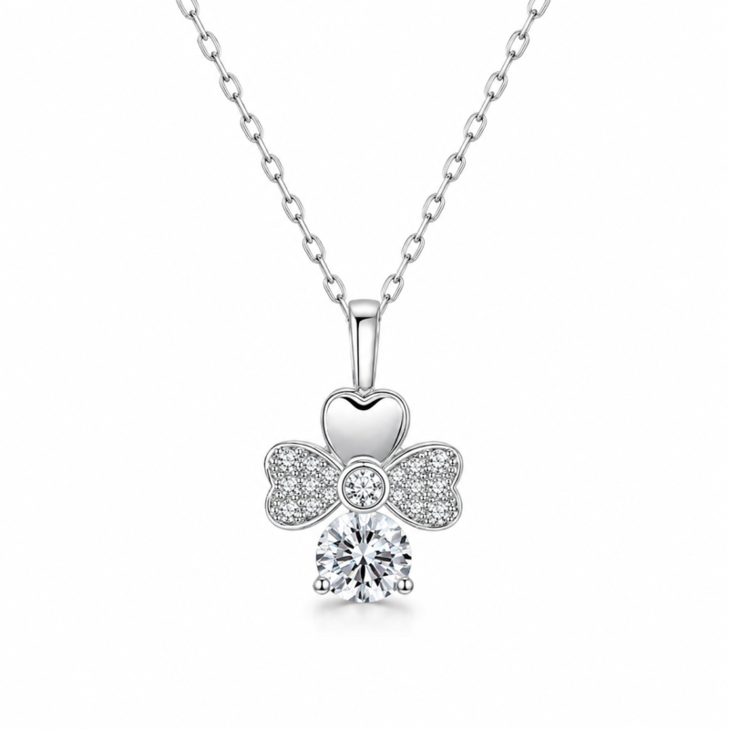 Heart-Petal Lucky Clover Moissanite Necklace
