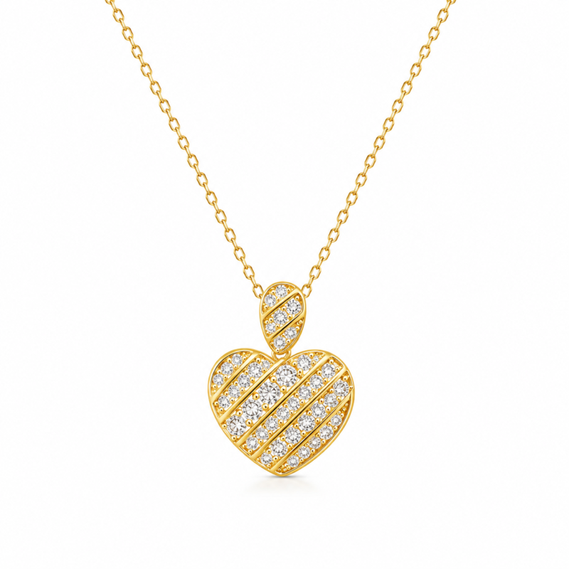 Striped Heart Moissanite Pendant Necklace