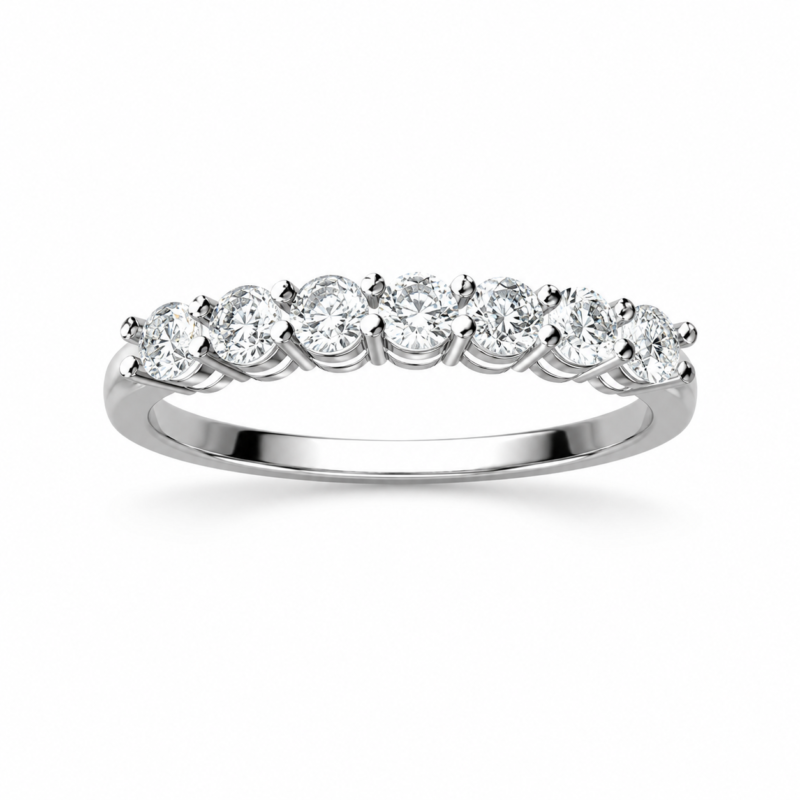 Seven-Stone Round Moissanite Wedding Band