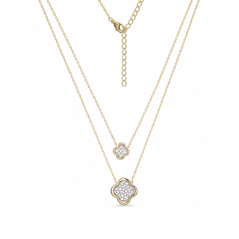 Layered Floral Clover Moissanite Pendant Necklace