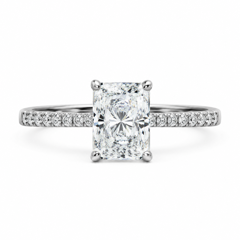 Emerald-Cut Halo Moissanite Engagement Ring