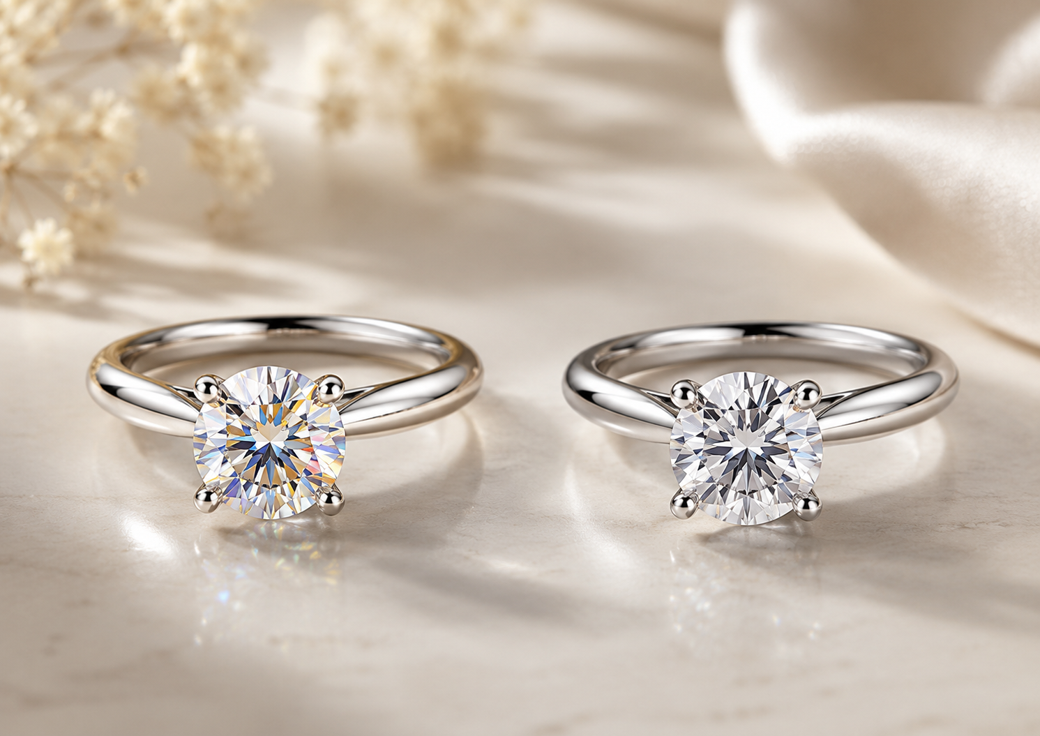 Moissanite vs lab-grown diamond solitaire rings comparison