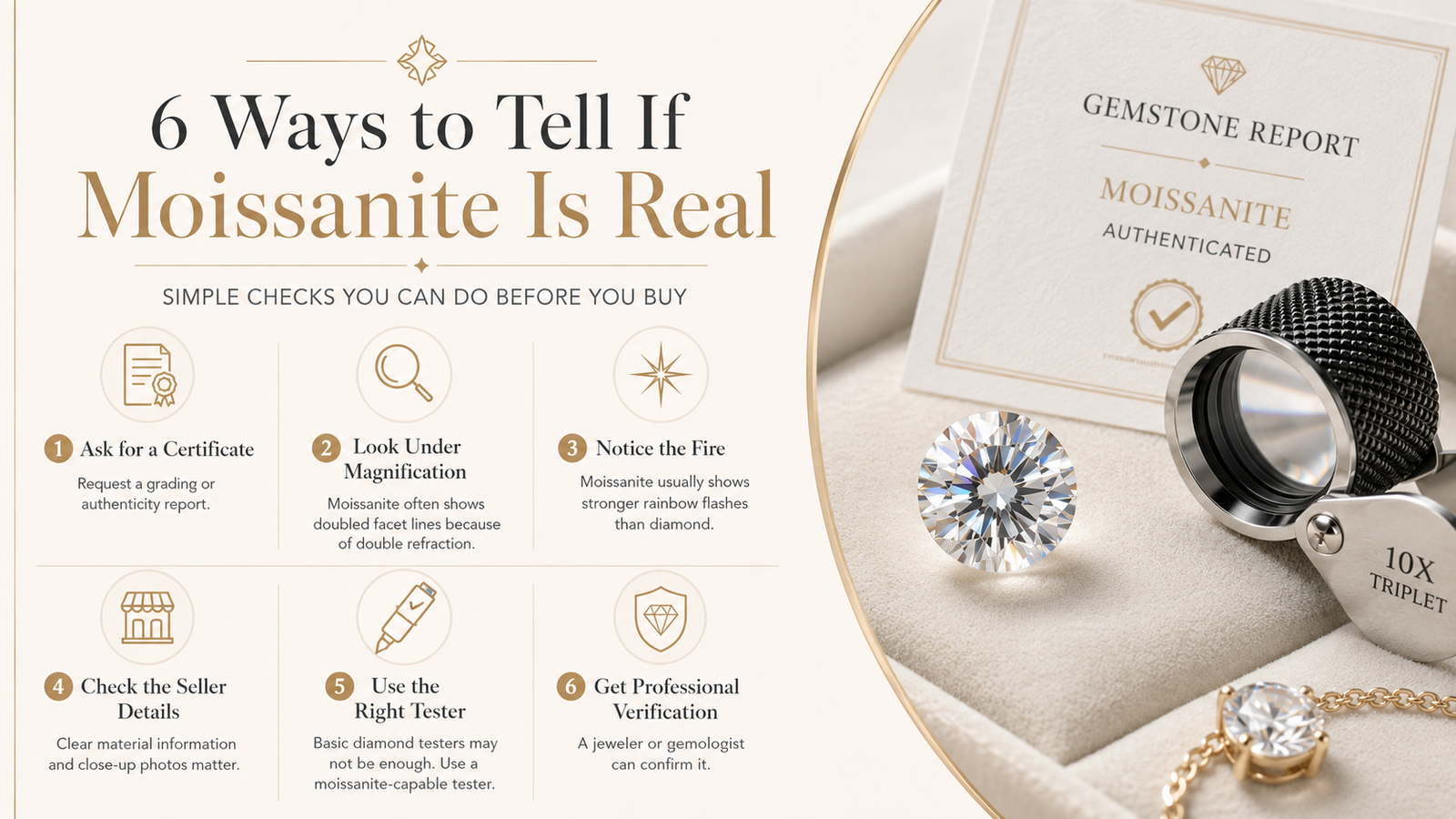 Six ways to tell if moissanite is real using a certificate magnification fire seller details testing and professional verification