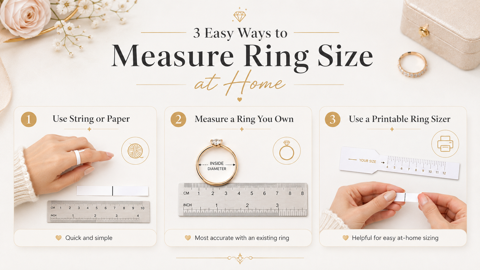 How to measure the inside diameter of an existing ring with a millimeter ruler