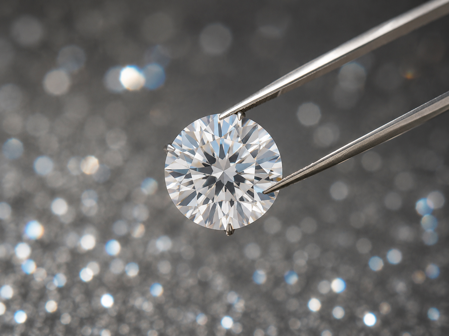 Moissanite stone selected with tweezers for jewelry production