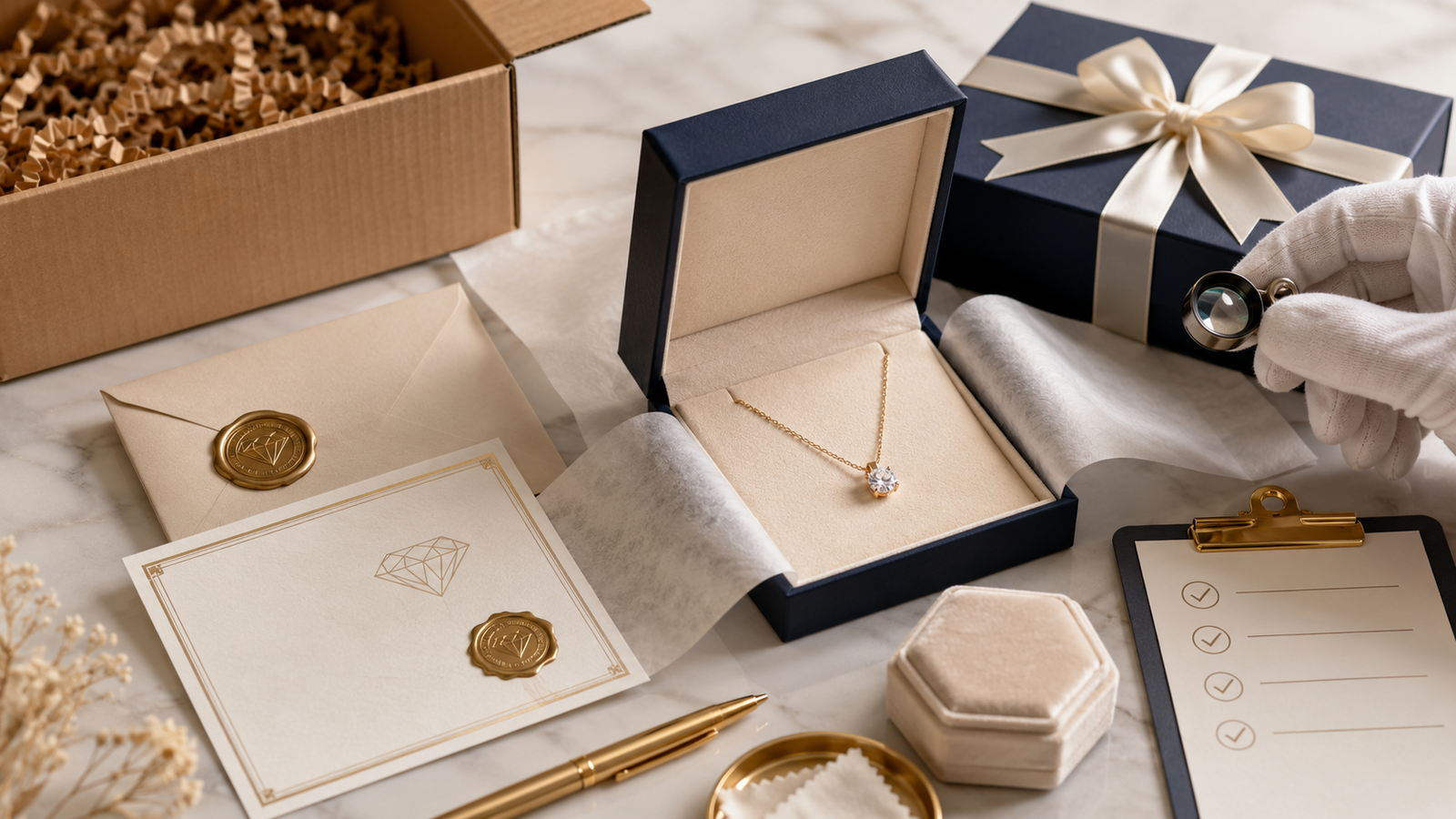 Gift-ready jewelry packaging and final shipping check