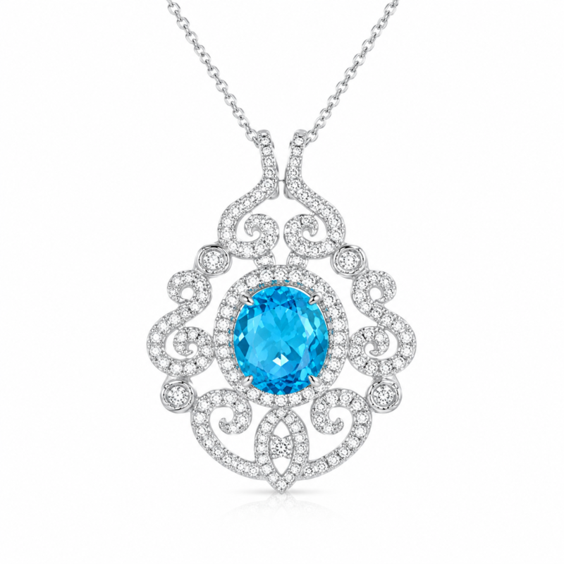 Sapphire Blue Pendant Necklace - CP123