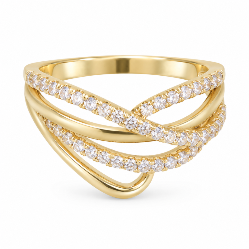 Gold-Tone Wave Moissanite Statement Ring