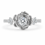 Silver-Tone Floral Moissanite Solitaire Ring