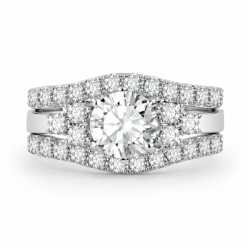 Triple-Row Halo Moissanite Bridal Ring