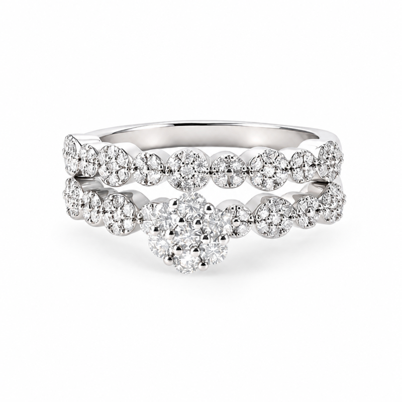 Layered Floral Halo Moissanite Statement Ring