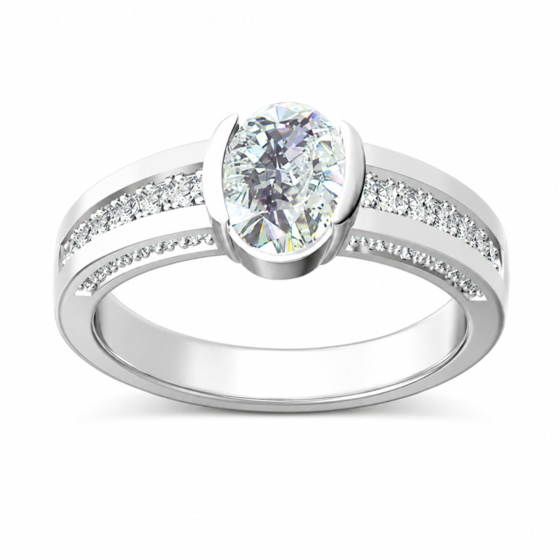 Oval-Cut Halo Split-Shank Moissanite Ring