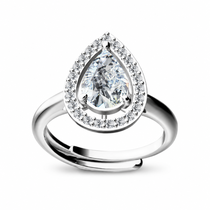 Pear-Cut Halo Moissanite Cocktail Ring