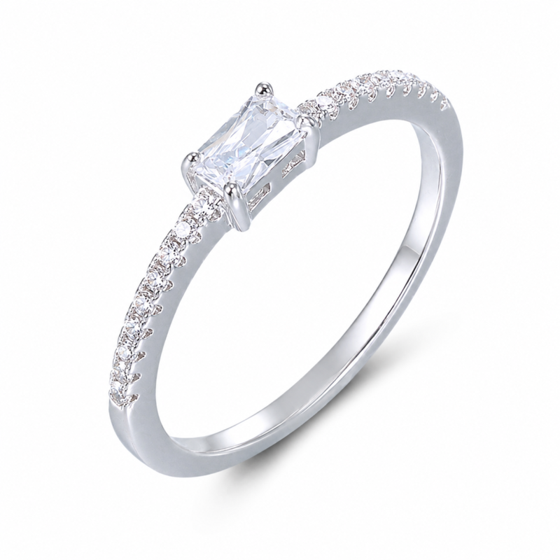 Emerald-Cut Pavé Moissanite Solitaire Ring
