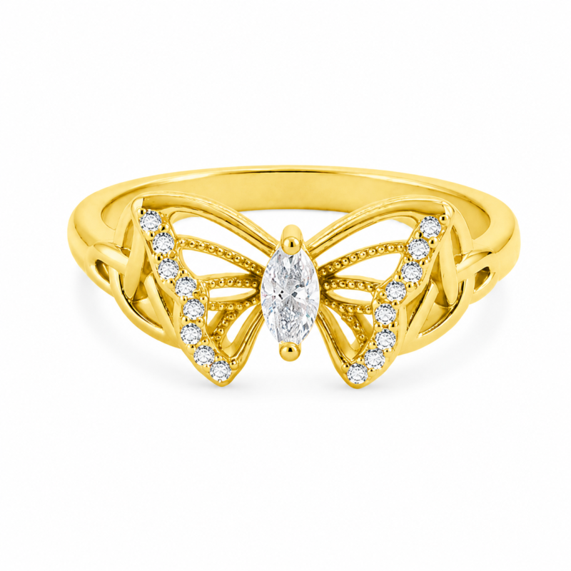 Gold-Tone Butterfly Moissanite Ring