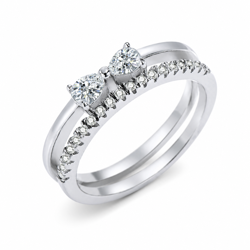 Round-Cut Three-Stone Moissanite Bridal Ring Set