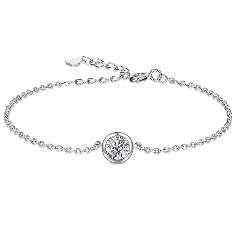 Bezel-Set Solitaire Moissanite Chain Bracelet