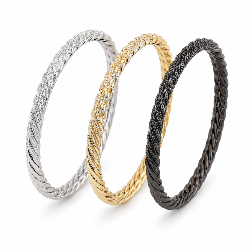 Engraved Cable Moissanite Bangle