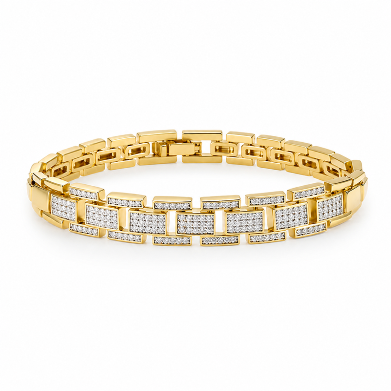 Gold-Tone Brick-Link Moissanite Bracelet