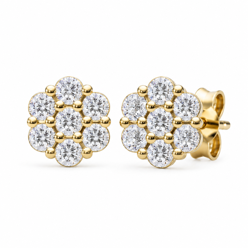Seven-Stone Flower Moissanite Stud Earrings