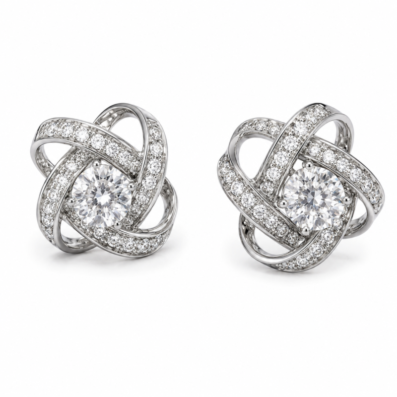 Pavé Knot Moissanite Stud Earrings