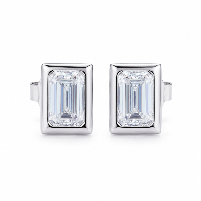 Classic Emerald-Cut Moissanite Stud Earrings