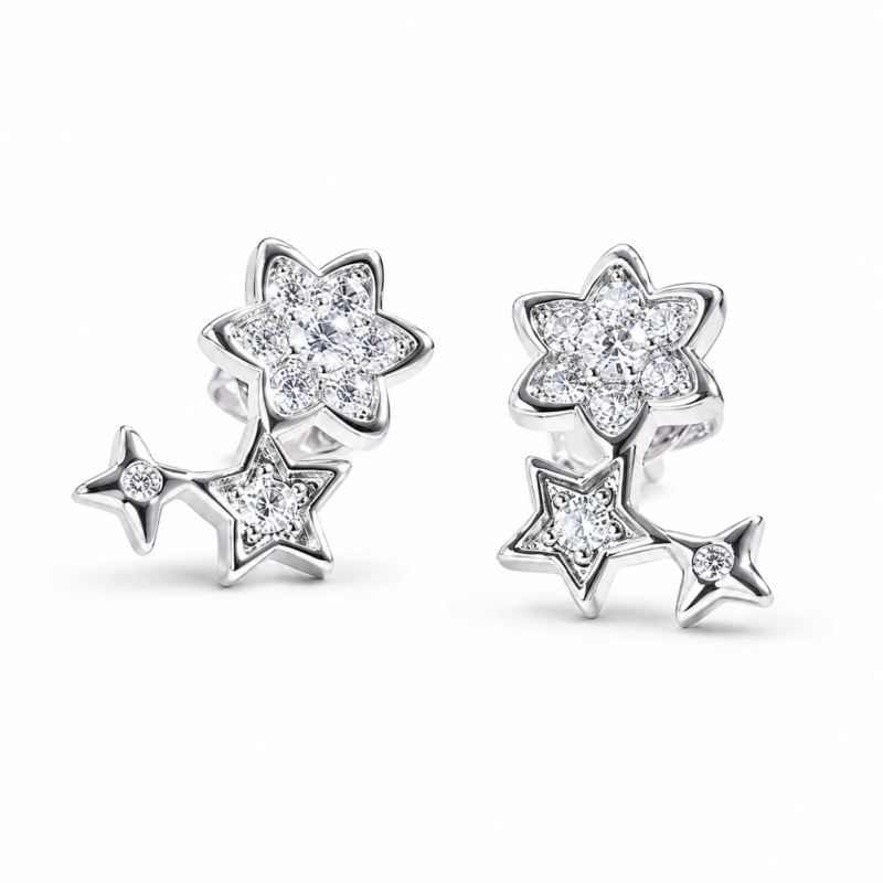 Moon & Star Moissanite Stud Earrings