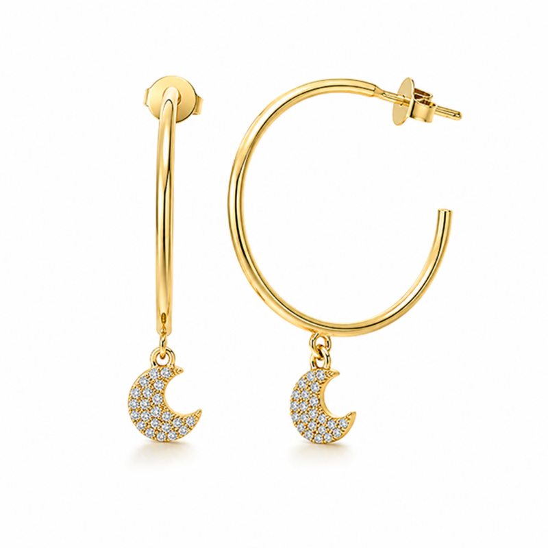 Crescent Moon Moissanite Hoop Earrings