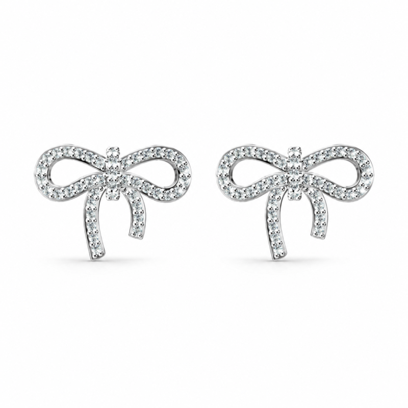 Ribbon Bow Moissanite Stud Earrings