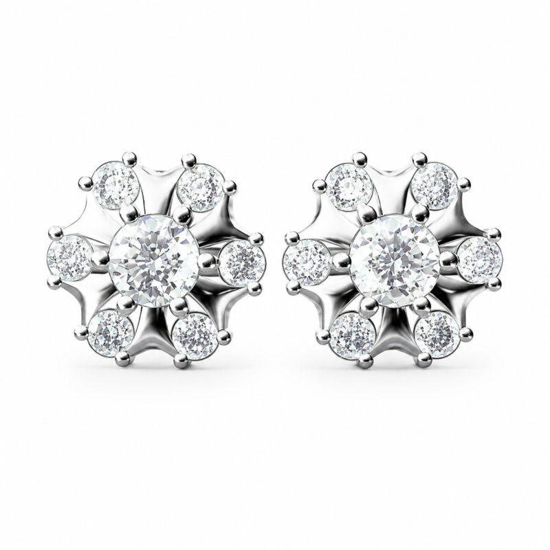 Sunburst Halo Moissanite Stud Earrings