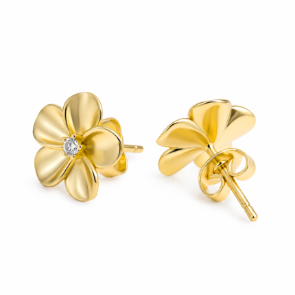Gold-Tone Flower Moissanite Stud Earrings