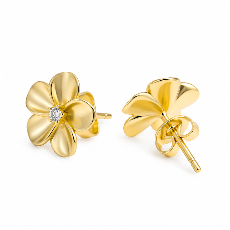 Gold-Tone Flower Moissanite Stud Earrings
